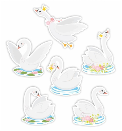 Dekor dritareje LearnHow Swans 01, dyanësh, set 6 copë, shumëngjyrësh
