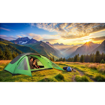 Çadër kampingu Enero Camp Comfort, për 4 veta, 330x250x105 cm, jeshile