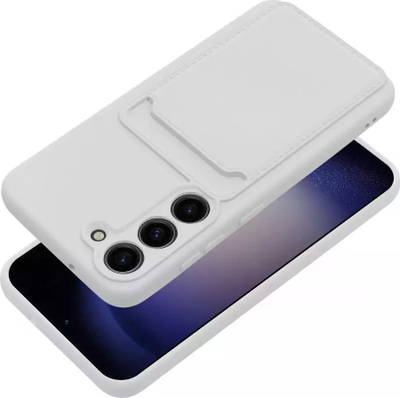 Заштитна навлака за картички за телефон Samsung Galaxy S23, силиконска, со џеб за картички, бела