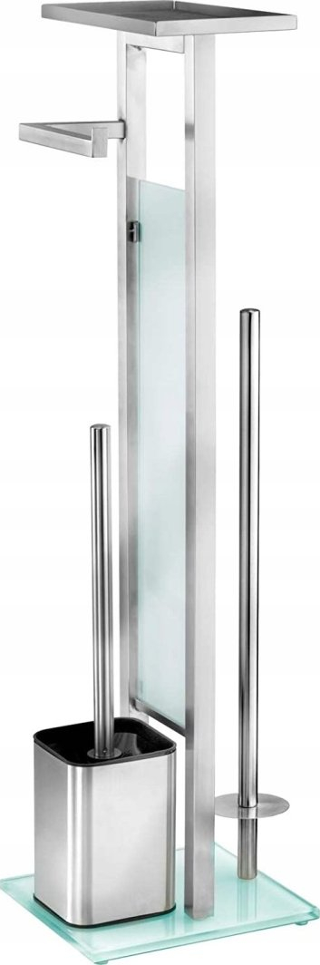 Set banjoje Wenko, mbajtëse letre tualeti me furçë WC, çelik inox dhe qelq, argjendtë