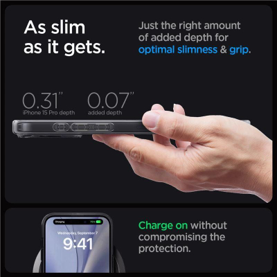 Këllëf telefoni Spigen Ultra Hybrid Mag Zero One për iPhone 15 Pro, 6.1\", me MagSafe, transparent me të zezë