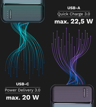 Power bank Kruger&amp;Matz KM 30000, 30000 mAh, 22.5W, i zi