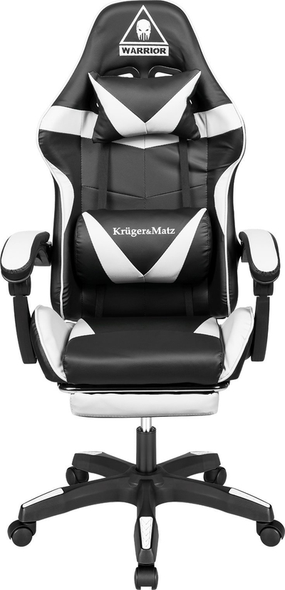 Karrige gaming Kruger&amp;Matz Warrior GX-150, eco lëkurë, me mbështetëse këmbësh, bardh e zi