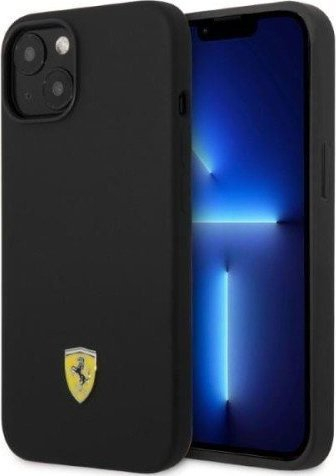 Kapak telefoni Ferrari Silicone Metal Logo MagSafe, për iPhone 14, i zi