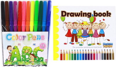 Tavolinë vizatimi me projektor Leantoys Unicorn, set me 12 lapsa, rozë