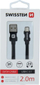 Кабел за податоци Swissten USB A во USB C, 2 m, пренос 3A, црна