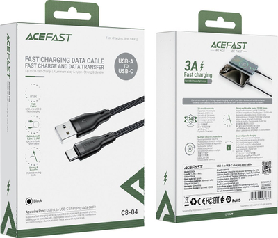 Kabllo USB Acefast C8-04, USB A me USB C, 3A, 1.2m, i zi