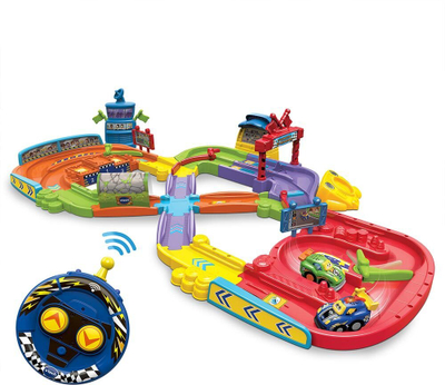 Pistë garash Vtech Tut Tut Baby Flitzer RC Car Race Track, me tinguj, me makinë me telekomandë dhe makinë me motor