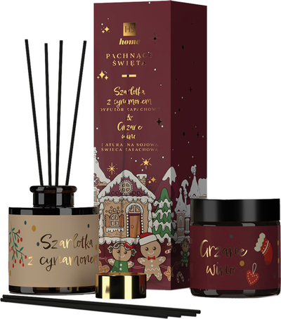 Set aromatik HiSkin Christmas Fragrance, qiri soje 100 ml, difuzer me shkopinj 80 ml, aromë molle kanellë