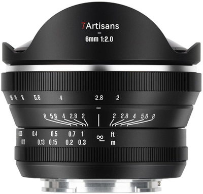 Objektiv 7Artisans 6mm F2.0 Fisheye, për Sony E, manual, i zi