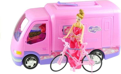 Set lodrash LEAN TOYS Van with Bicycle 3718, kamper për kukulla, me biçikletë, rozë vjollcë