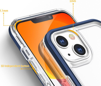 Këllëf telefoni Hurtel Clear 3in1 për iPhone 13, xhel transparent, kornizë blu