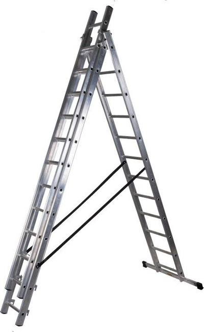 Shkallë alumini 3 seksione, 714 cm, 12+12+12, gri