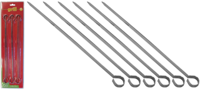 Shkopinj metalikë për skarë MODECO, set 6 copë, 30 cm, argjendtë