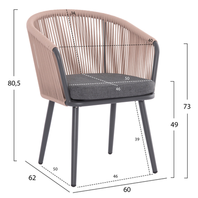 Karrige ngrënieje Harriet 60x62x80,5Hcm (HM5548.12), bezhë