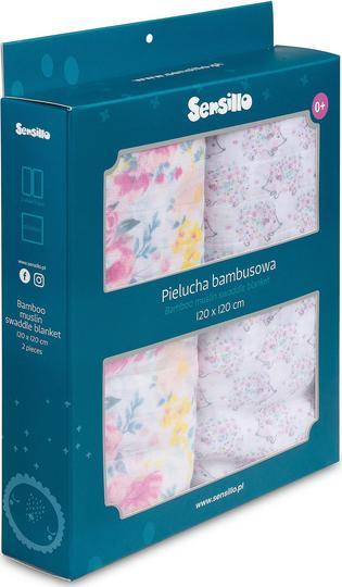 Set pelena bambus Sensillo Bamboo Nappy, 2 copë, 120x120 cm, me lule dhe iriqë