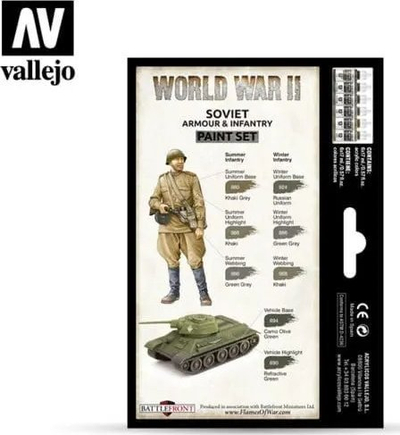 Set bojërash Vallejo VJP70202 World War II Soviet Armour and Infantry, 8x17ml, për miniatura