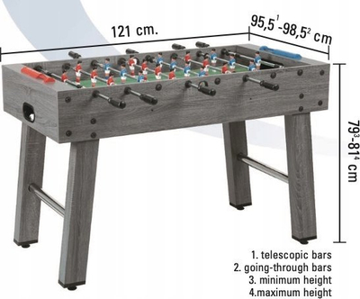 Tavolinë futbolli Garlando F-2, shufra teleskopike sigurie, MDF, grey oak