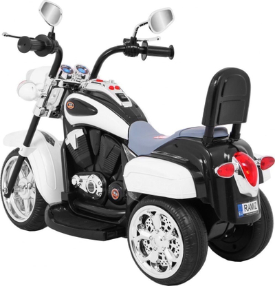 Motoçikletë elektrike për fëmijë Ramiz Chopper Night Bike, 6V, 4 km/h, e bardhë