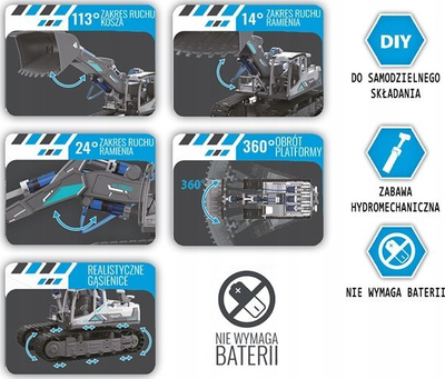 Lodër buldozer hidraulik Artyk Funny Toys for Boys, set për ta montu vetë, 3 sisteme hidraulike, gri