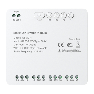 Modul çelësi i mençur Avatto WSMD-4, 4 kanale, Wi-Fi Bluetooth, i bardhë