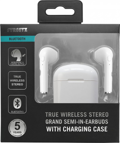 Kufje wireless Streetz TWS-0008, Bluetooth, me kuti karikimi, të bardha