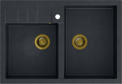 Lavaman kuzhine Quadron BILL 120 GraniteQ, 2 guaska, black diamond me detaje të arta