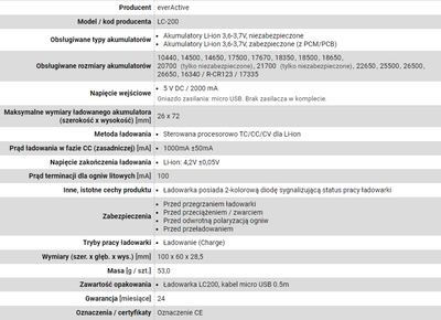 Karikues baterish EverActive LC-200, Li-ion 3.7V, 2 slote, i zi