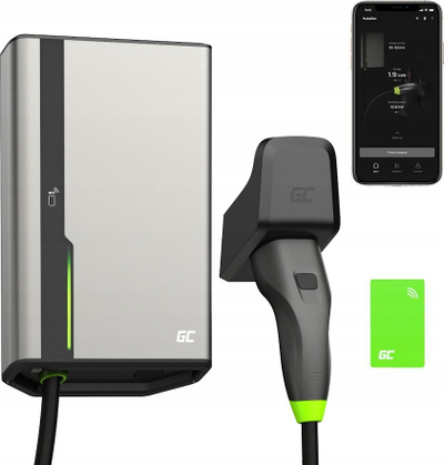 Ѕиден полнач за електрични возила EV Wallbox GC HabuDen, 22kW, кабел 7.5m Type 2, црн