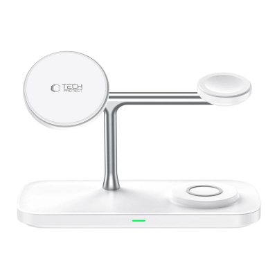 Karikues wireless Tech-Protect QI15W-A45, 3 në 1, MagSafe, i bardhë