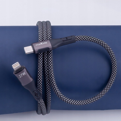 Kabllo magnetik Maxlife MXUC-11 USB-C në Lightning, 1 m, 27W, najlon i zi