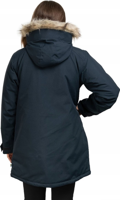 Pallto dimërore Fjällräven Nuuk Parka Women, e papërshkueshme nga uji, me kapuç me gëzof, blu e errët
