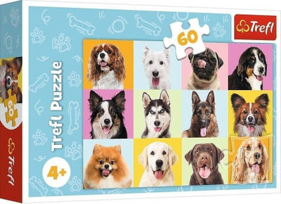 Puzzle Trefl Sweet Puppies, 60 copa, 33x22cm, shumëngjyrësh