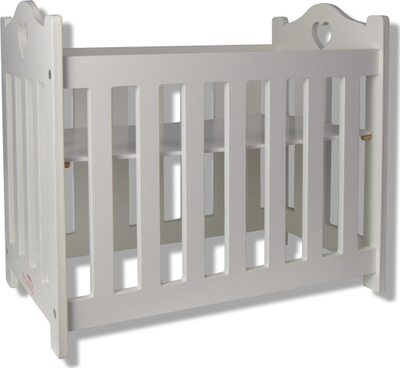 Shtrat lodrash për kukulla Happy Friend Wooden Doll Cot, dru FSC, deri 50cm, i bardhë