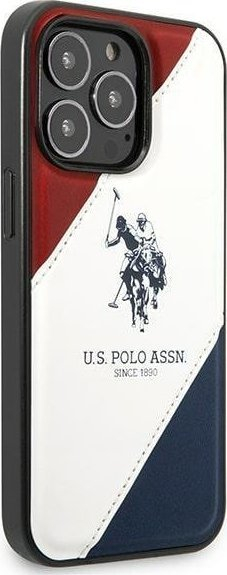 Kapak telefoni US Polo Tricolor Embossed për iPhone 14 Pro 6.1", prej TPU-je dhe lëkure sintetike, i bardhë