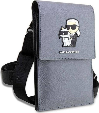 Çantë Karl Lagerfeld Saffiano Karl and Choupette Head, lëkurë eko, me rrip krahu, argjendi