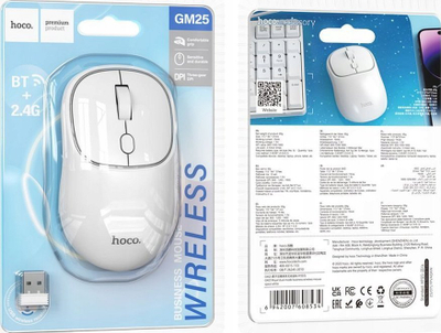 Maus Hoco GM25, Bluetooth edhe me kabllo, 1600DPI, i bardhë