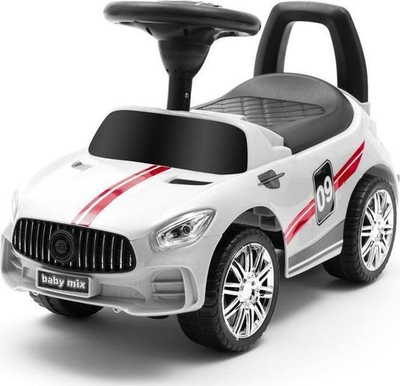 Makinë lodër ride-on Baby Mix Racer, me timon me muzikë, sedilje me hapësirë poshtë, e bardhë