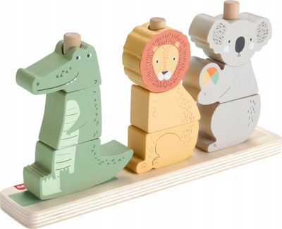 Lodër druri Fisher-Price Wooden Stack and Sort Animals, edukative, shumëngjyrëshe