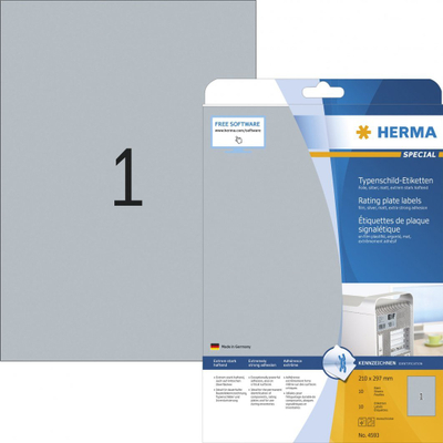 Etiketa vetëngjitëse Herma Nameplate A4, 210x297 mm, folie, argjendi