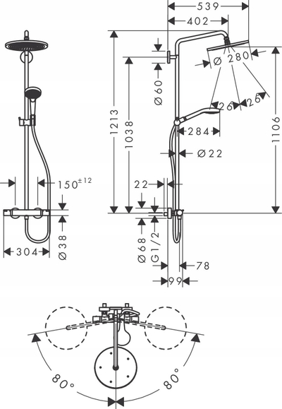 Set dushi Hansgrohe Croma Select 280 Air 1jet, kokë 280mm, krom