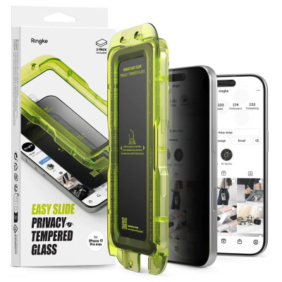 Xham mbrojtës Ringke Easy Slide, iPhone 17 Pro Max, Privacy, 2 copë, i zi