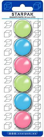 Set magnete Starpak, 30 mm, 6 copë, rozë/kaltër/gjelbër