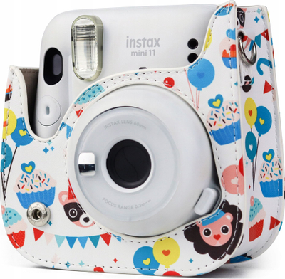 Këllëf LoveInstant për Fujifilm Instax Mini 11, me stil Birthday, lëkurë eko, i bardhë