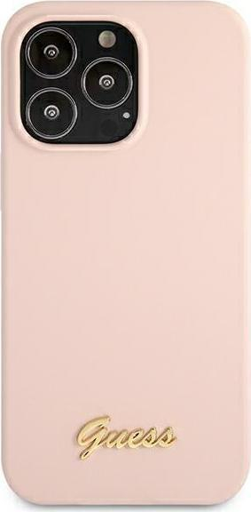 Mbulesë telefoni Guess Silicone Script GUHMP13XLSLMGLP për iPhone 13 Pro Max, MagSafe, rozë e hapur