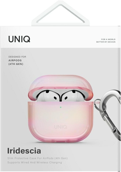 Куќиште за слушалки Uniq Iridescia за AirPods 4, со приврзок, Pink Prism