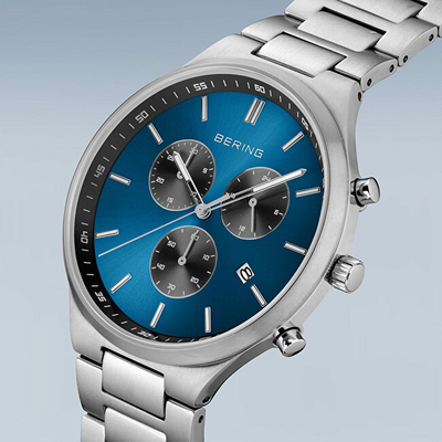Orë dore për burra Bering Titan Chrono 11743-707, ngjyrë argjendtë