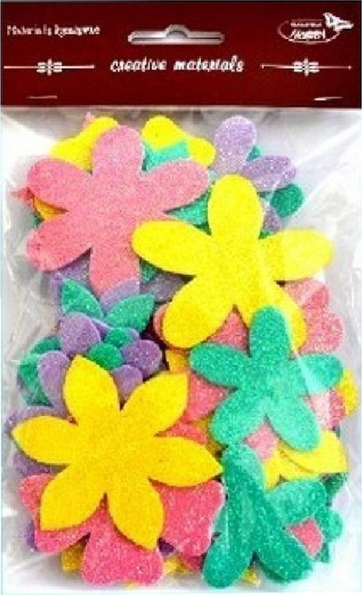 Set dekori me lule Glitter Flowers, 35–48mm, 60 copë, miks ngjyrash