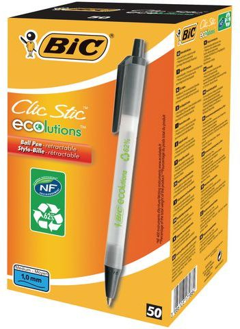 Сет пенкала BIC Ecolutions Clic Stic, 50 парчиња, врв 1.0mm, црно мастило
