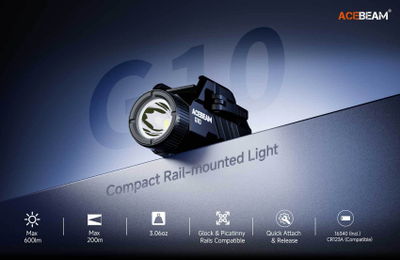 Dолна тактичка светилка за оружје Acebeam G10, 600 lumen, IP68, црна